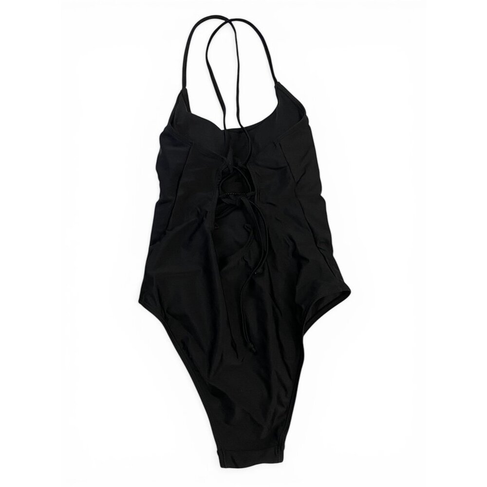 NWT SHEIN Black One Piece Swimsuit Lace Up Crossed Straps Girls Swimwear - Picture 2 of 8